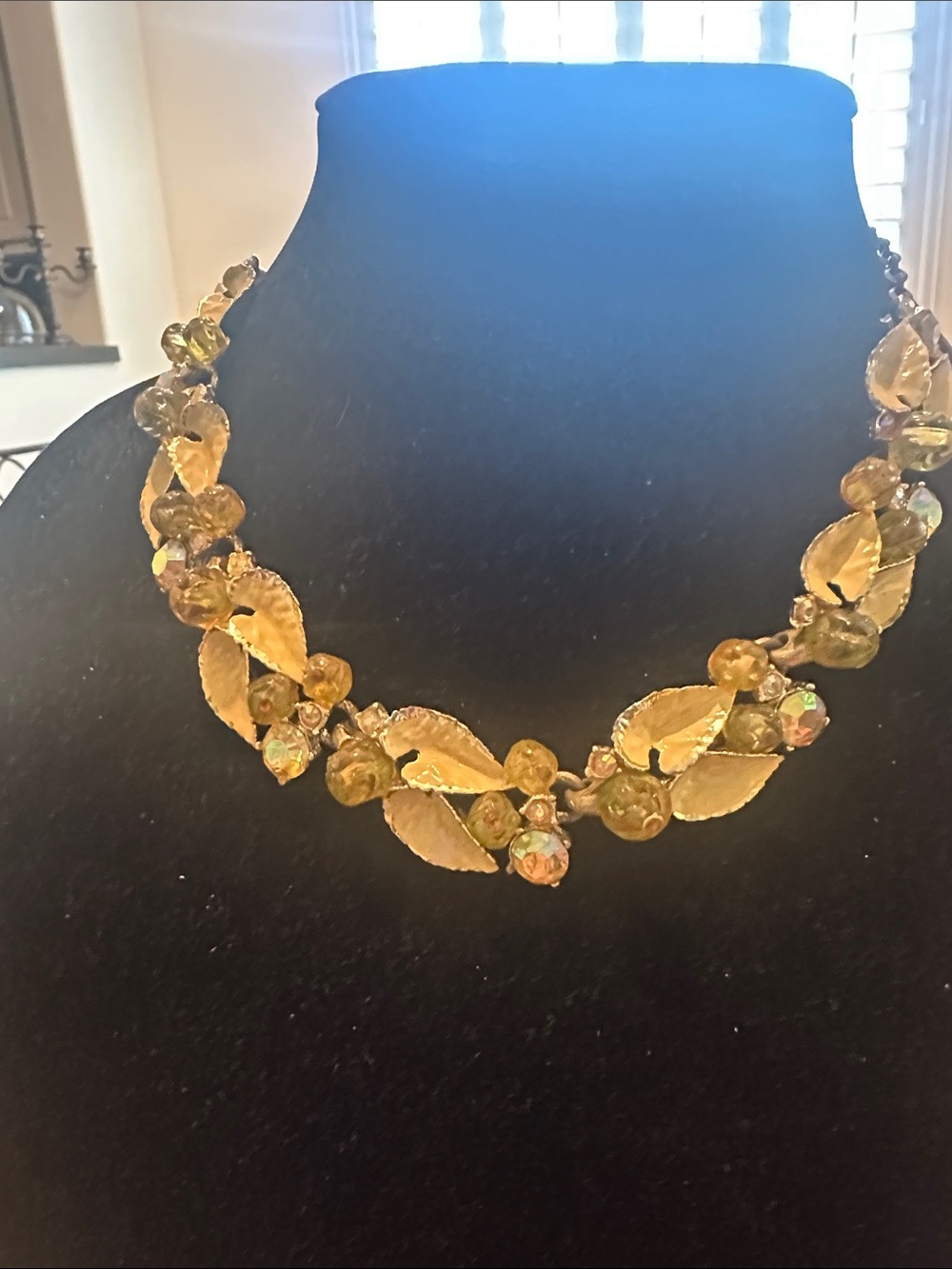 Vintage Leaf and Crystal Statement Necklace